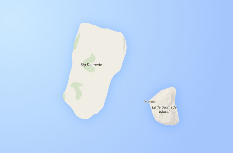 una schermata con le due isole Diomede sulla Google Maps